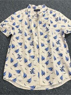 Polo Ralph Lauren short sleeve button-down shirt Sailboat Print NWT Large 14/16